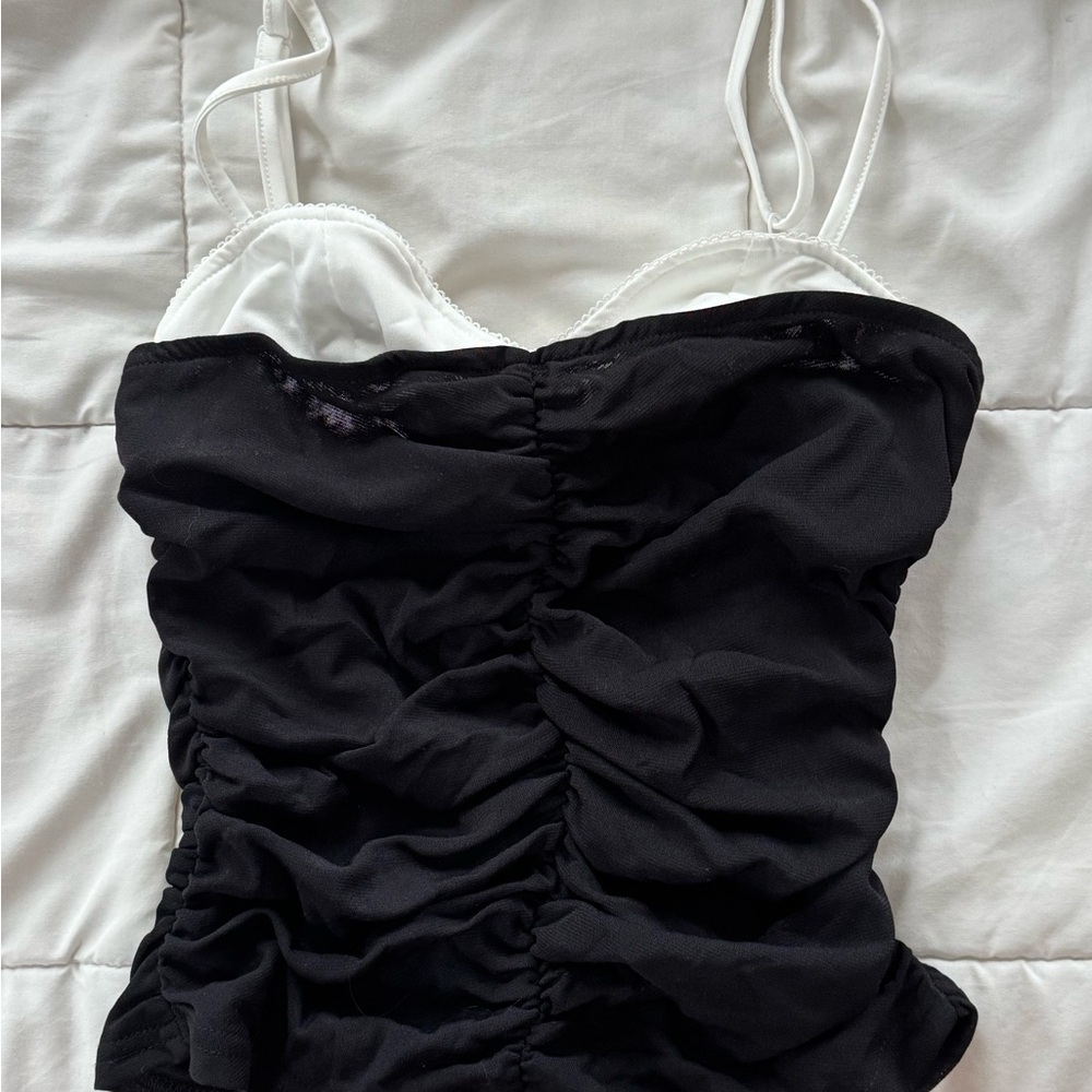 Black and White Ruched Camisole